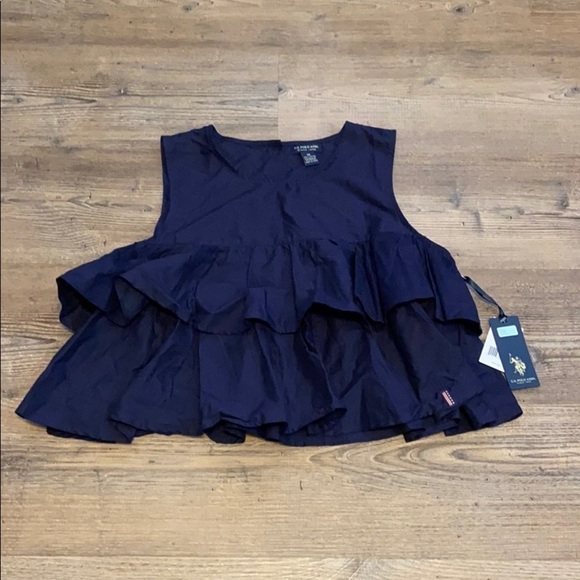U.S. Polo Assn. Navy Layered Ruffled Crop Top M - Picture 3 of 6